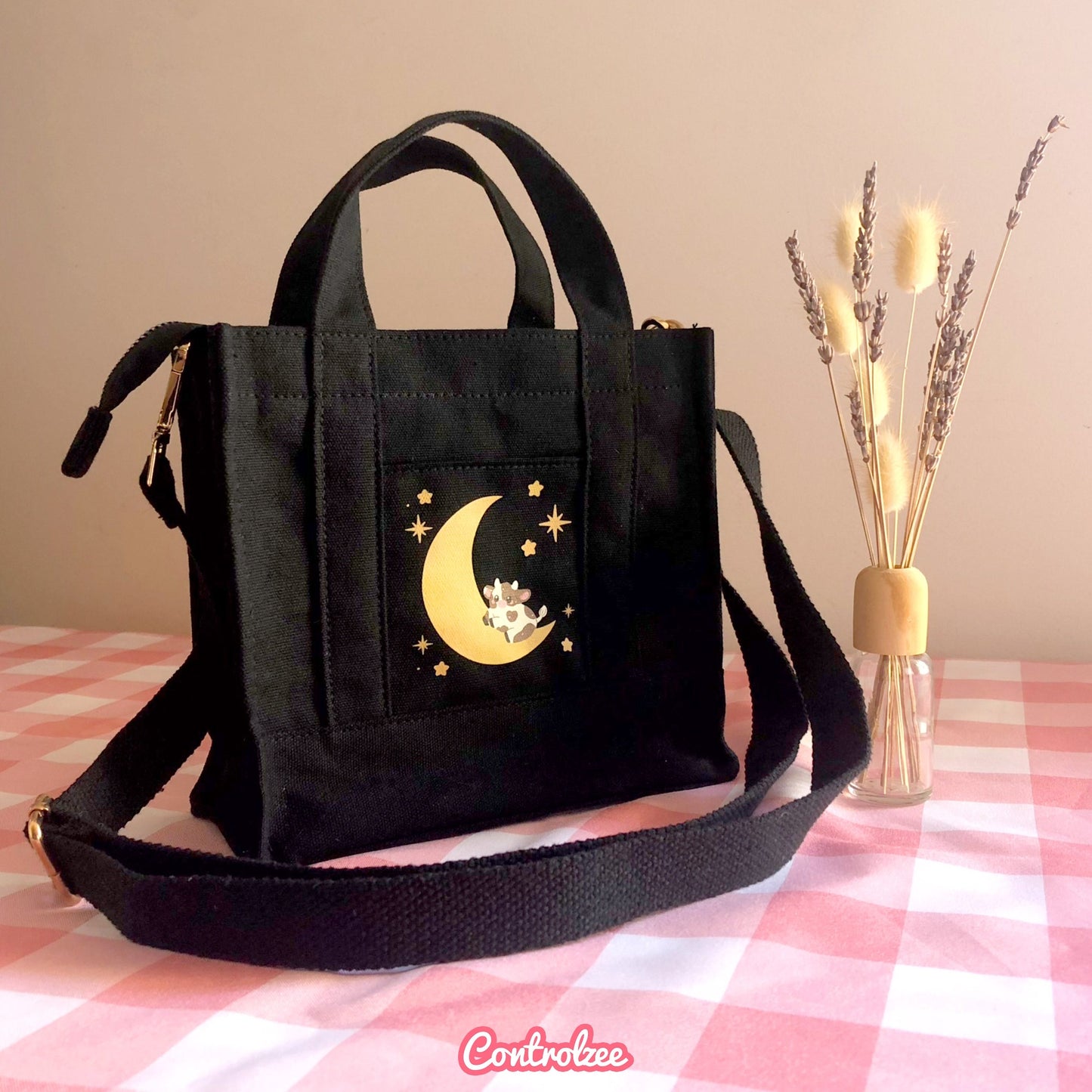 Black Moo Cow Canvas Bag