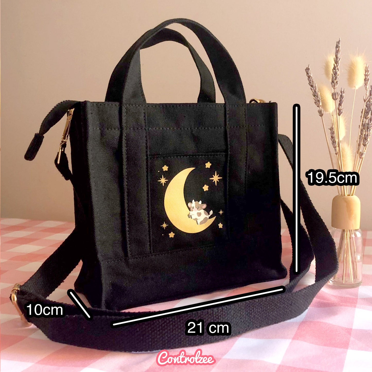 Black Moo Cow Canvas Bag