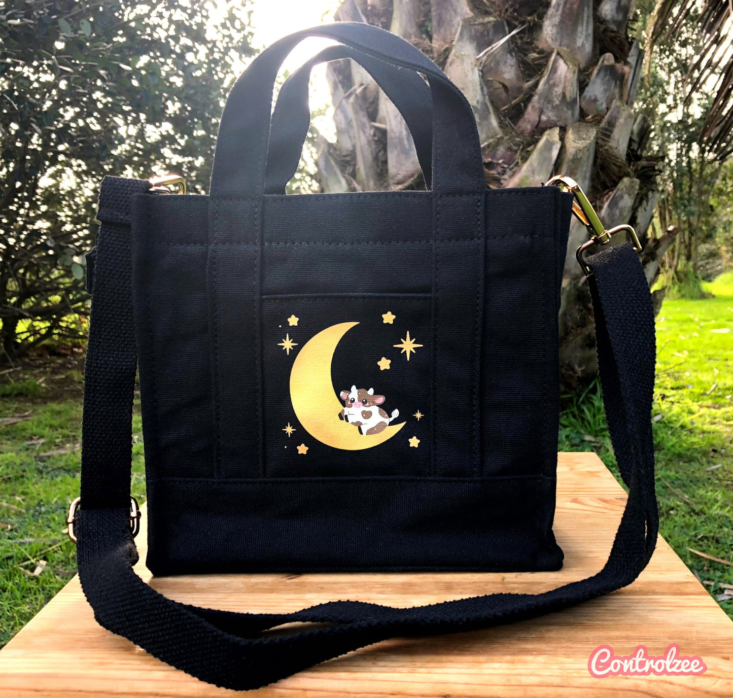 Black Moo Cow Canvas Bag