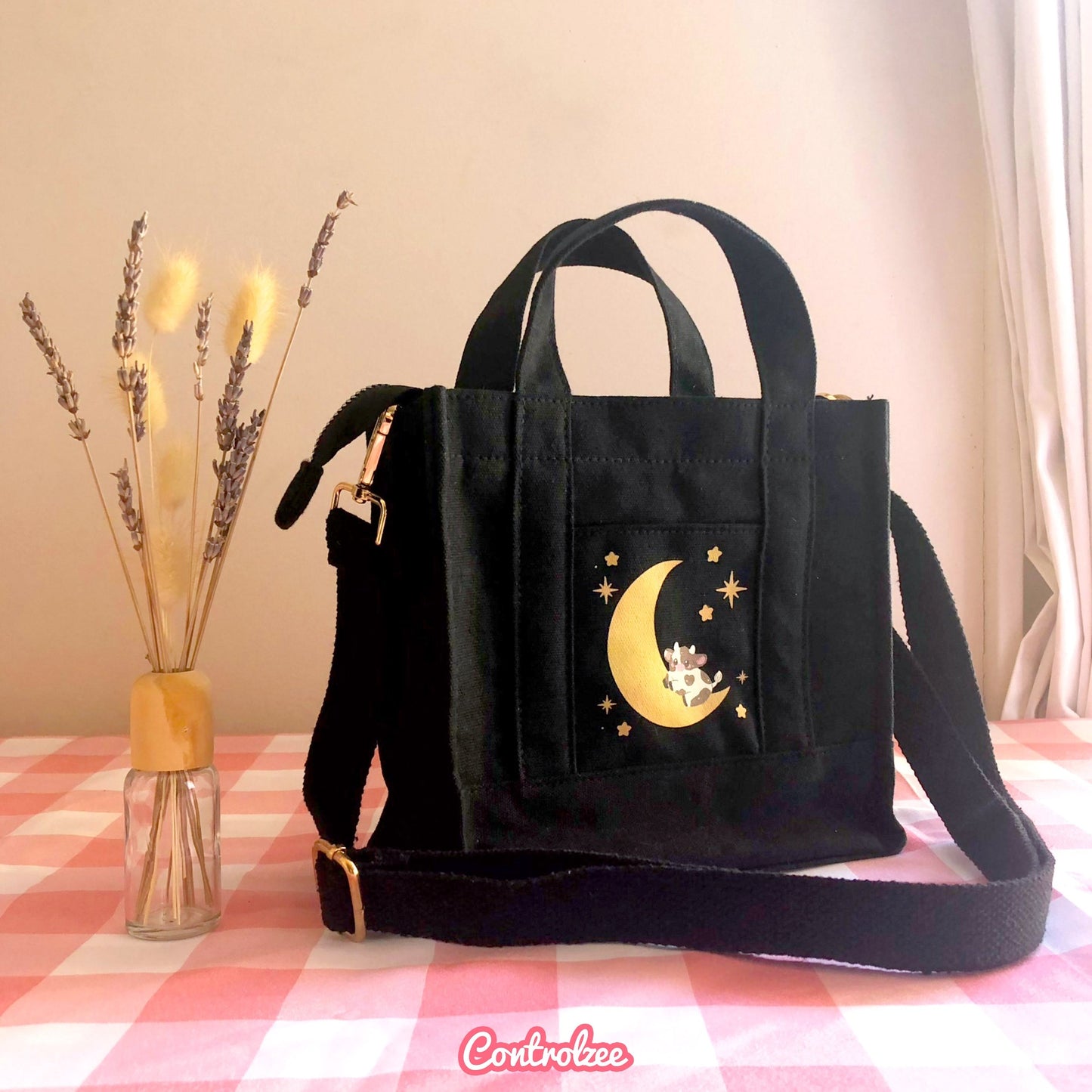 Black Moo Cow Canvas Bag