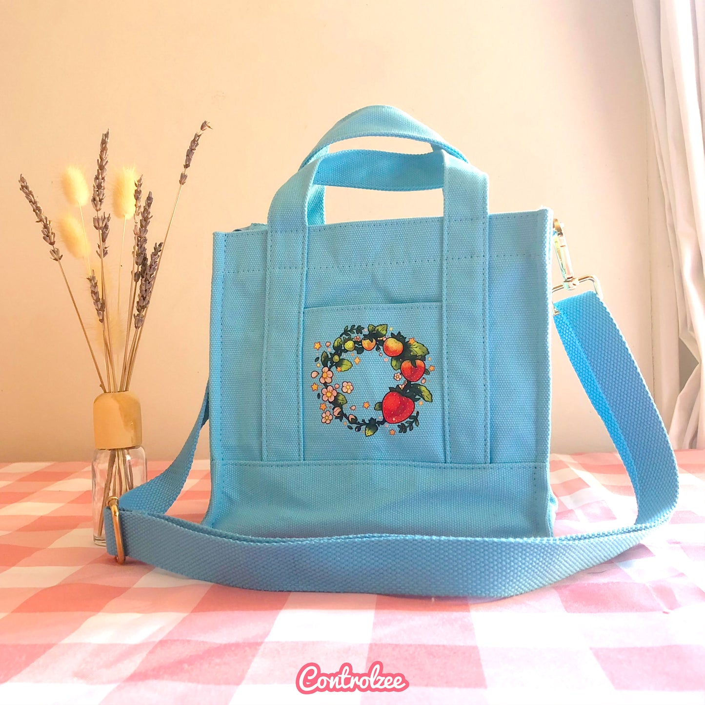 Light Blue Strawberry Canvas Bag