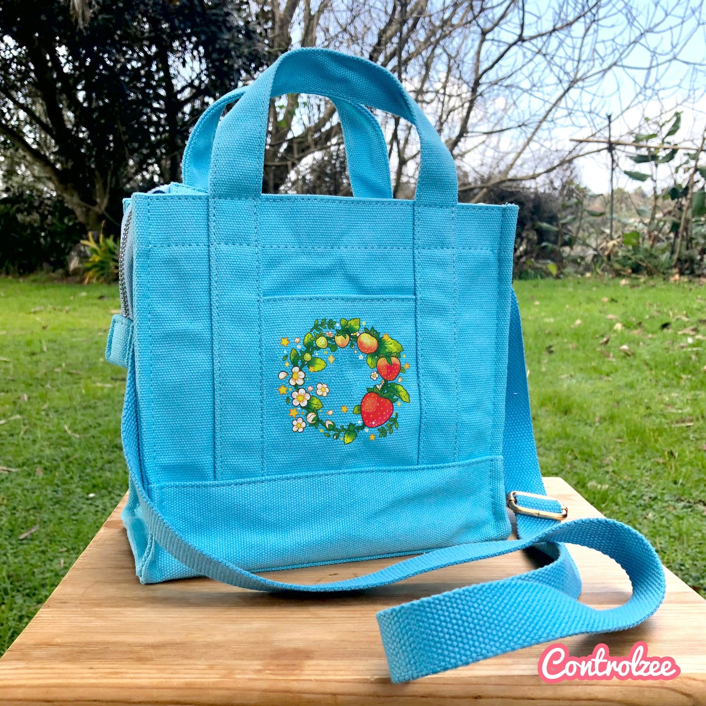 Light Blue Strawberry Canvas Bag
