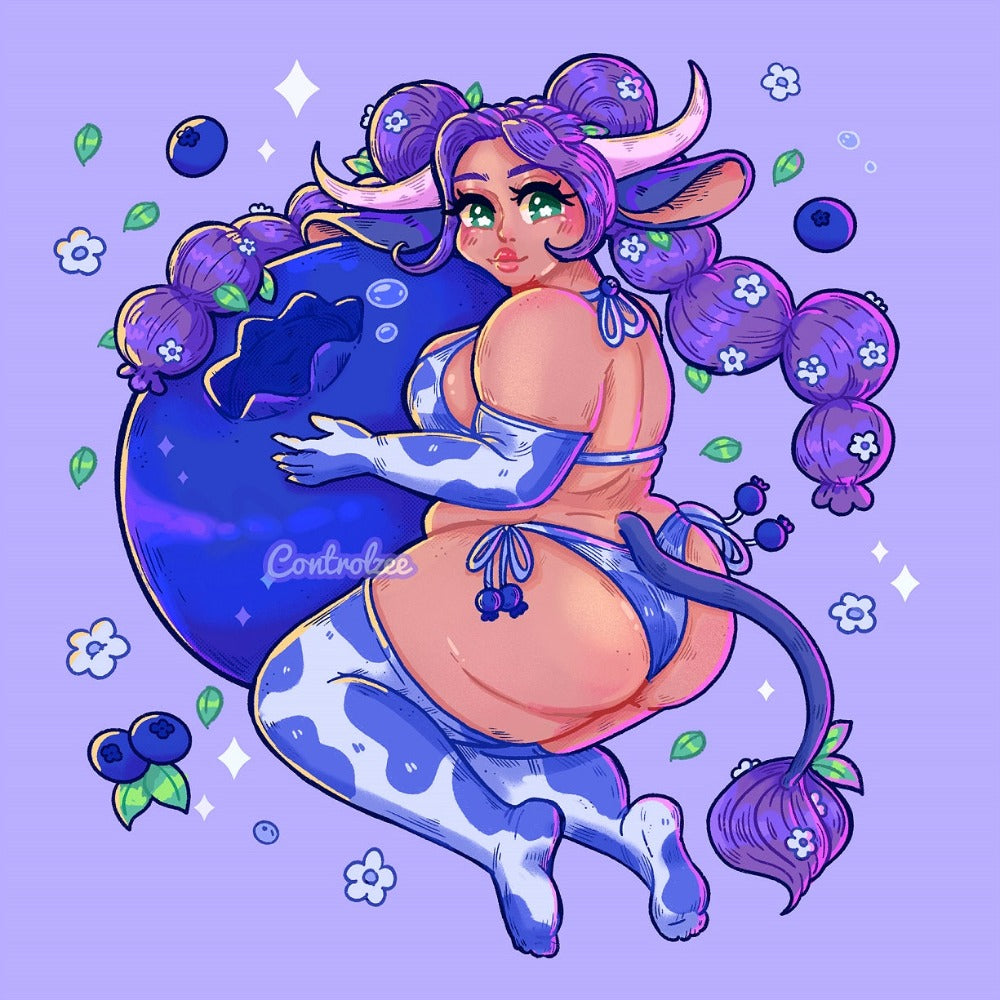 Blueberry Cow Girl Print