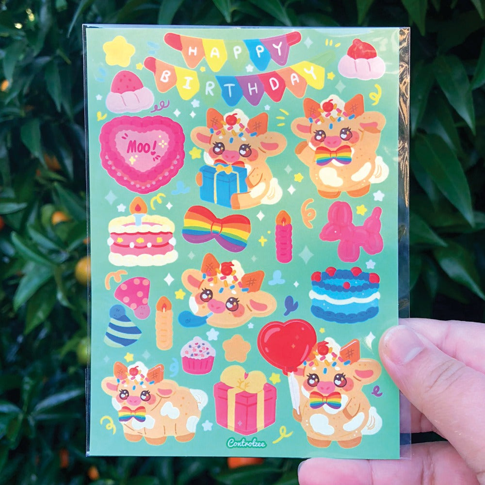 Birthday Cow Sticker Sheet