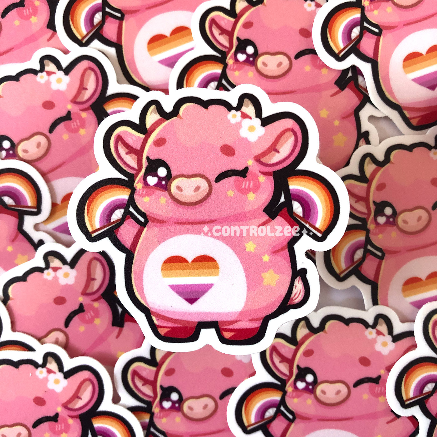 Lesbian Pride Cow Sticker