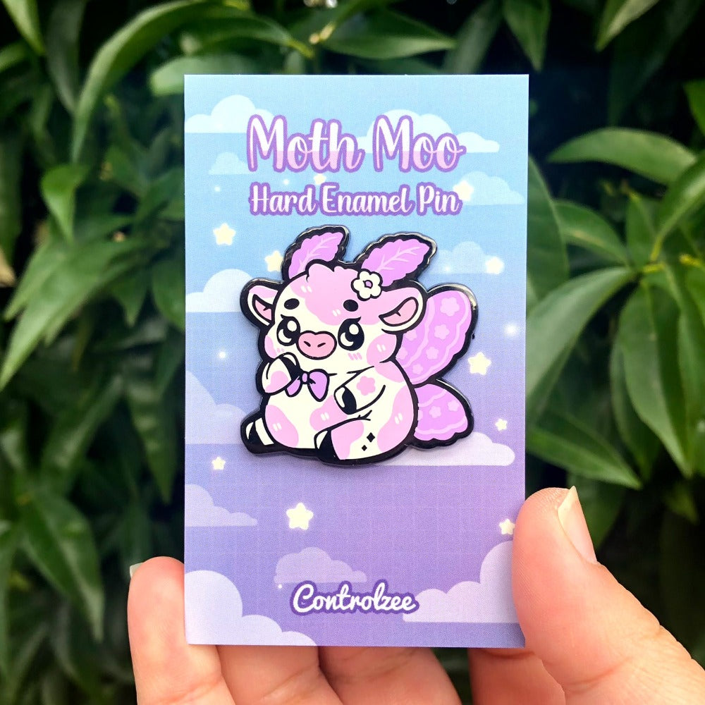 Lavender Moth Cow Enamel Pin