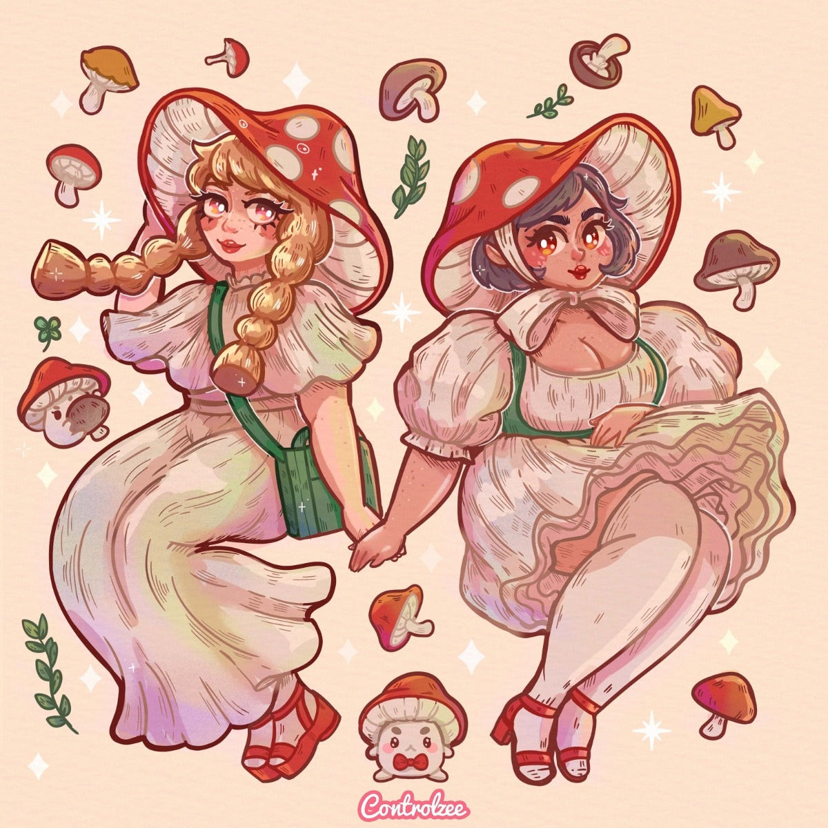 Mushroom Girl Friends Print