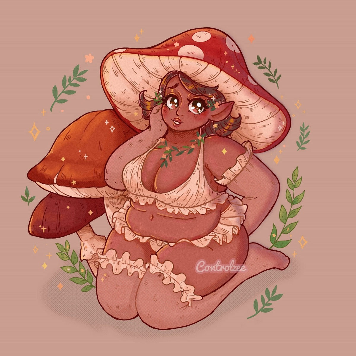 Mushroom Girl Pin Up Print