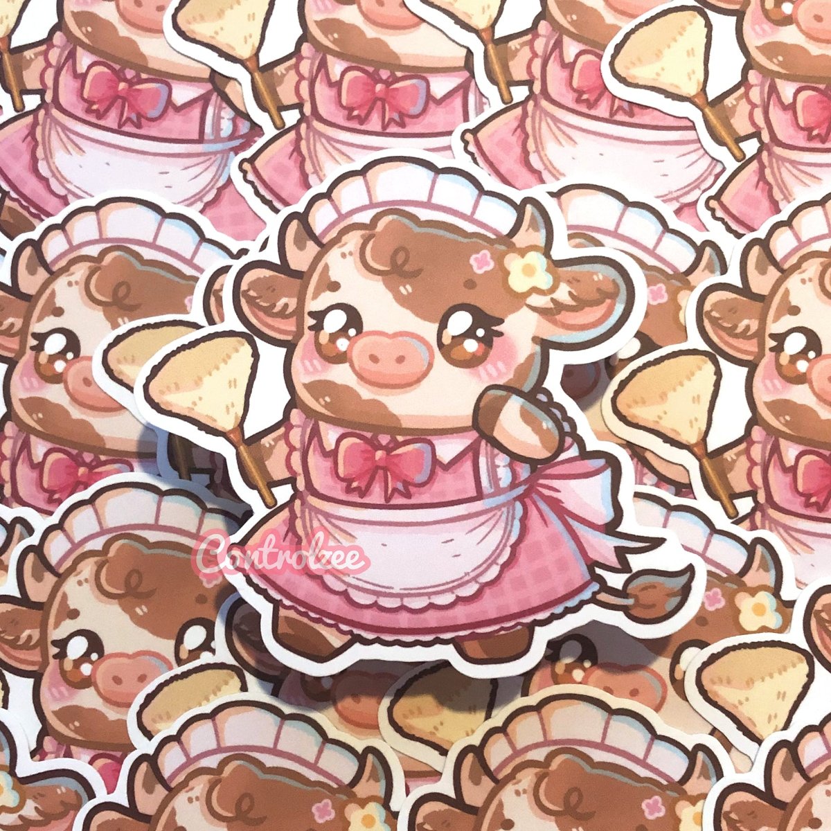 Maid Moo Sticker (Pink Uniform)