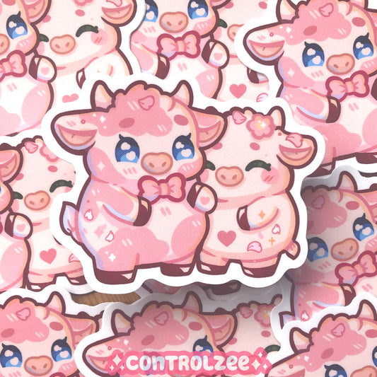 Cherry Blossom Cow Couple Sticker