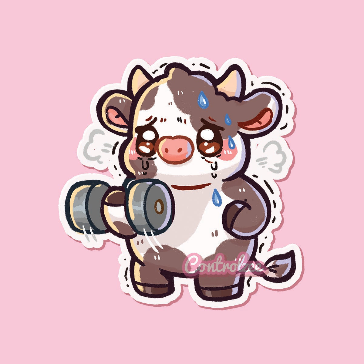 Dumbbell Moo (exhausted) Sticker