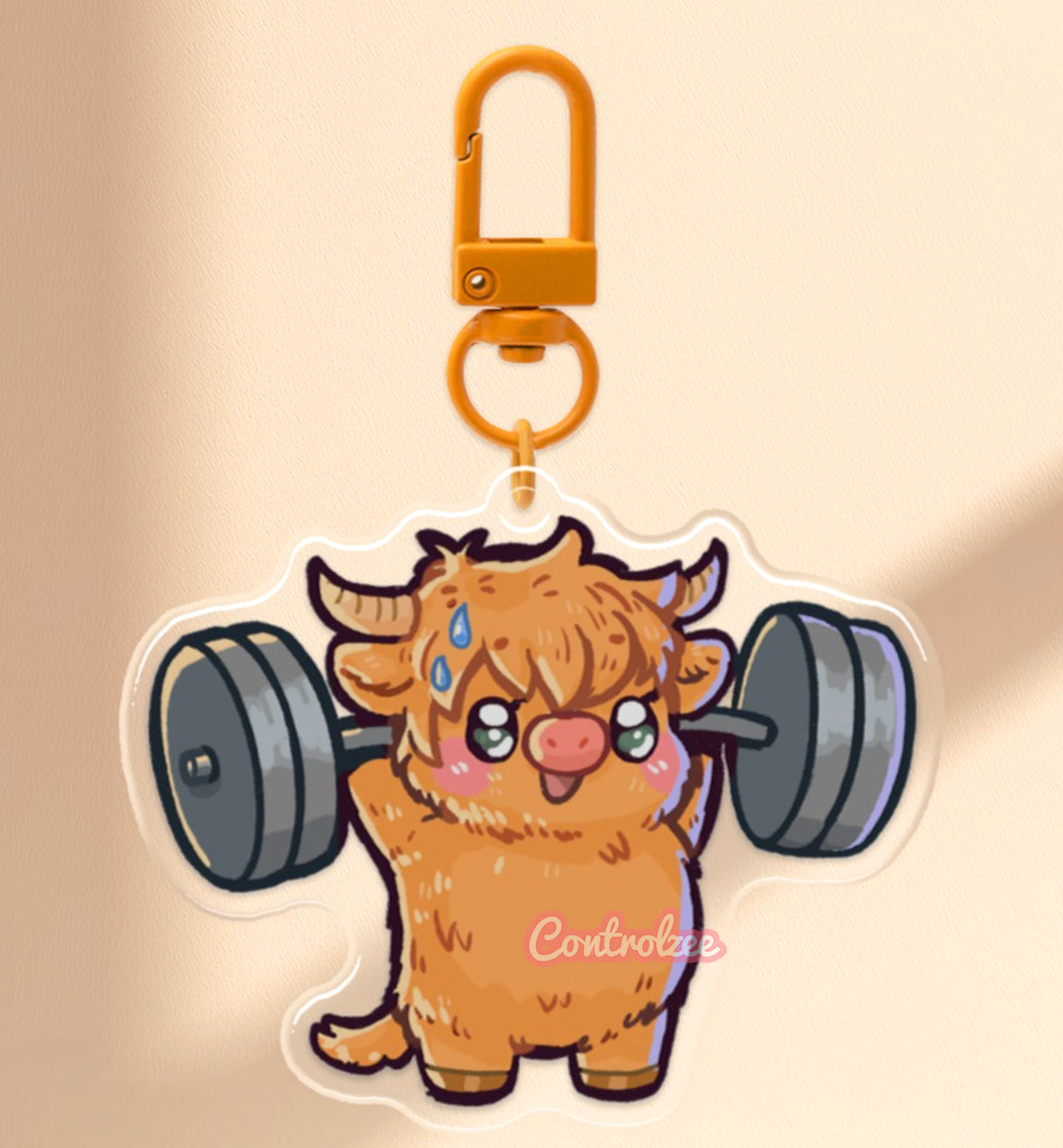 Barbell Highland Moo Keychain