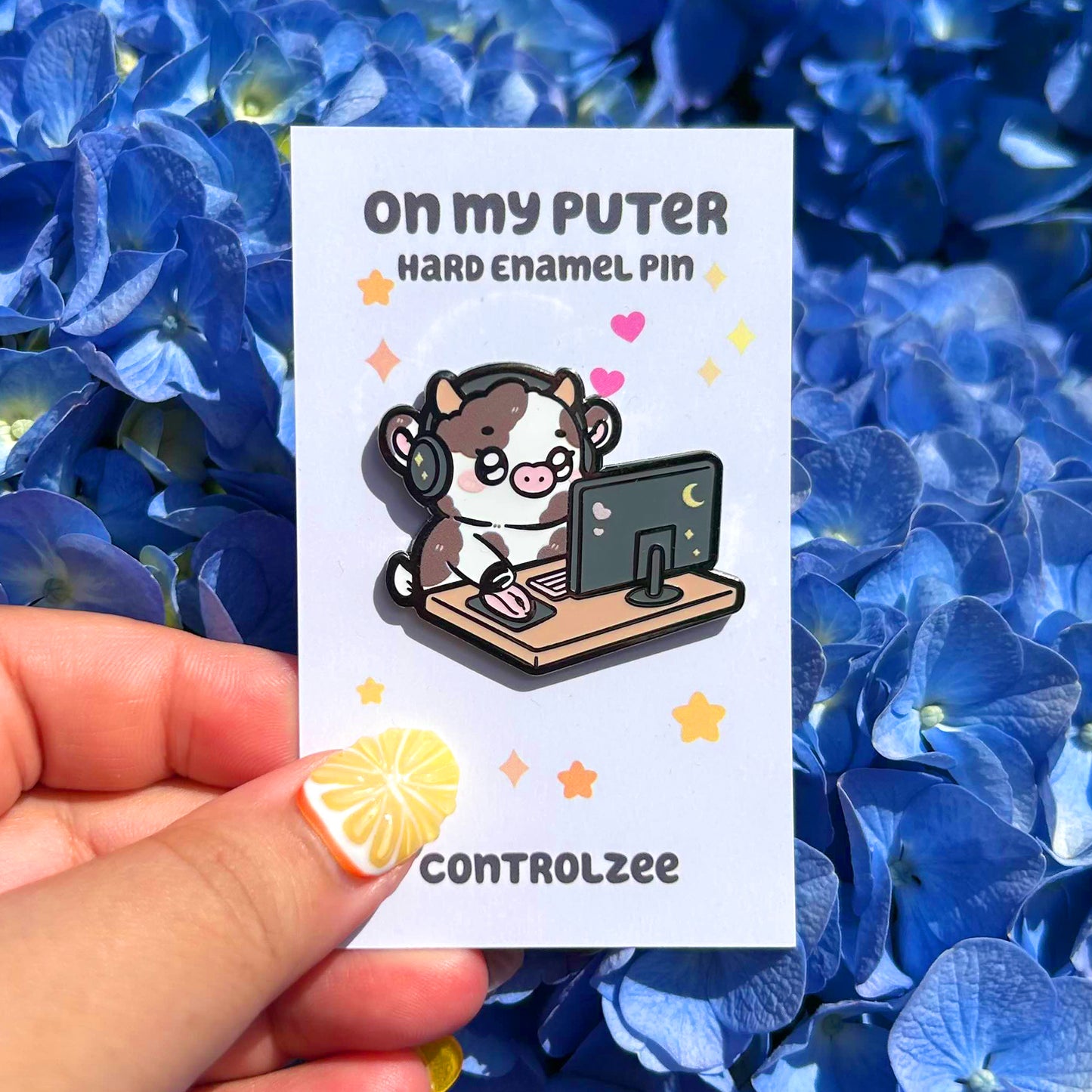 On my Puter Moo Enamel Pin
