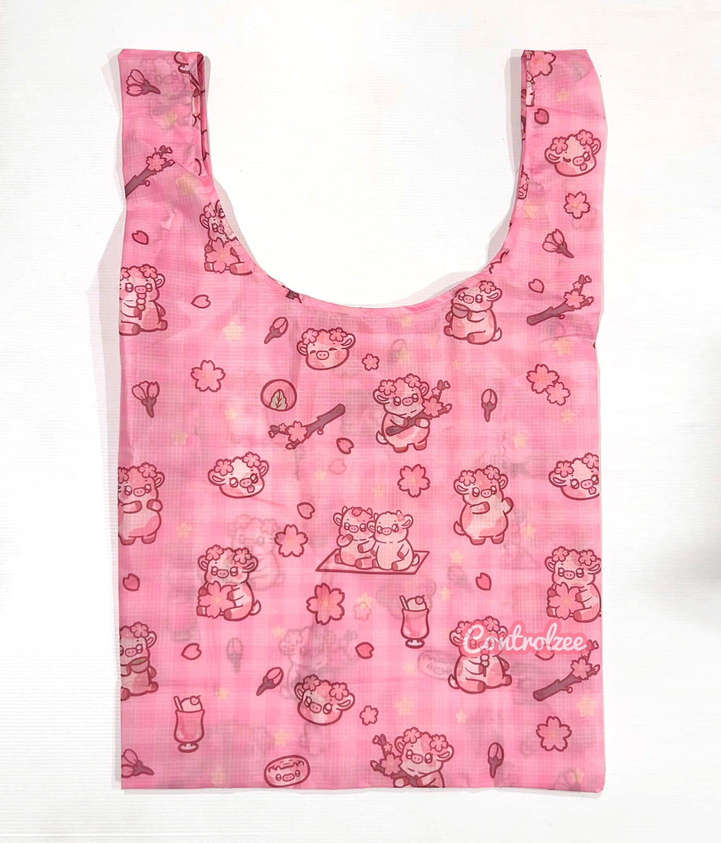 Cherry Blossom Cows Reusable Shopping Bag