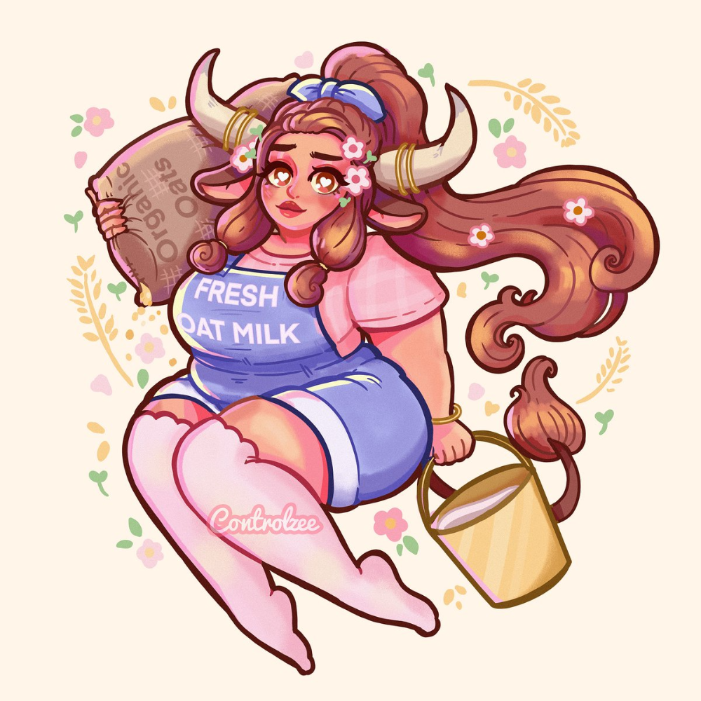 Oat Milk Cow Girl Print