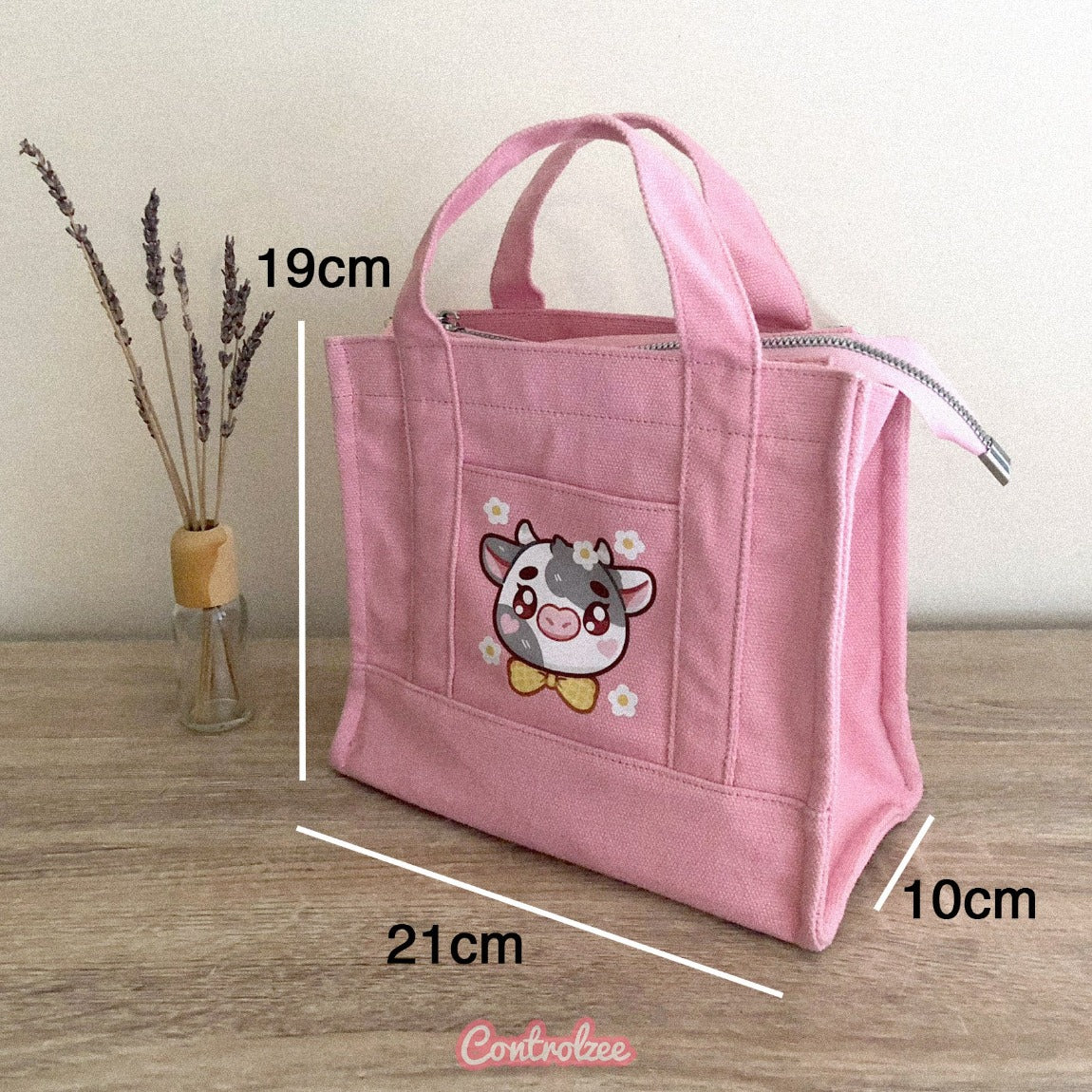 Pink Cow Canvas Tote Bag