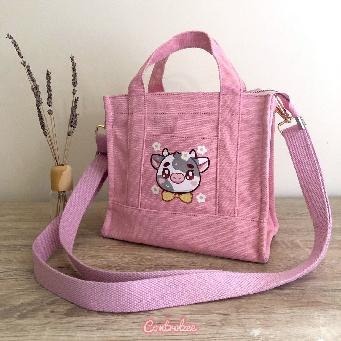 Pink Cow Canvas Tote Bag