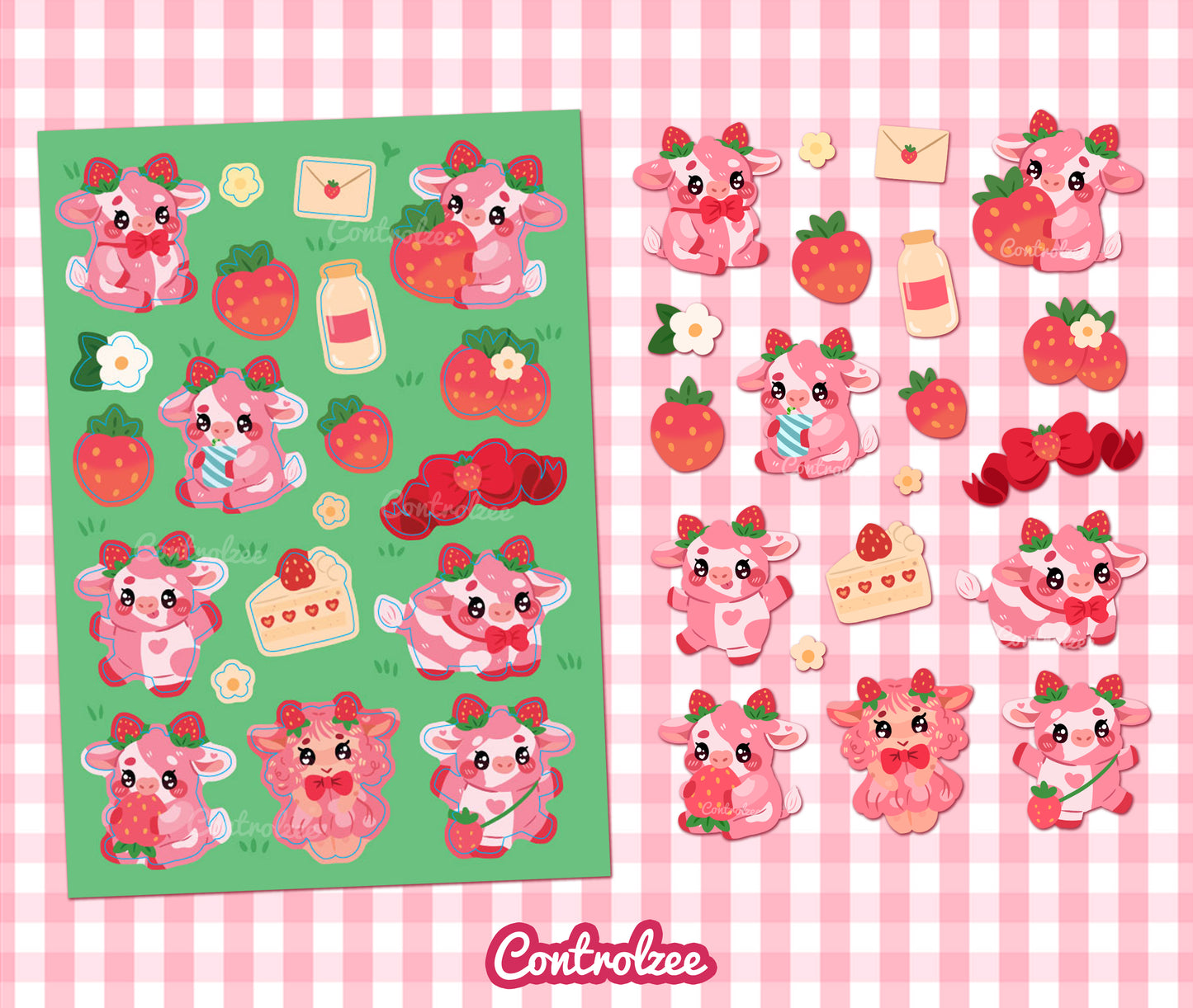 Strawberry Cow Sticker Sheet