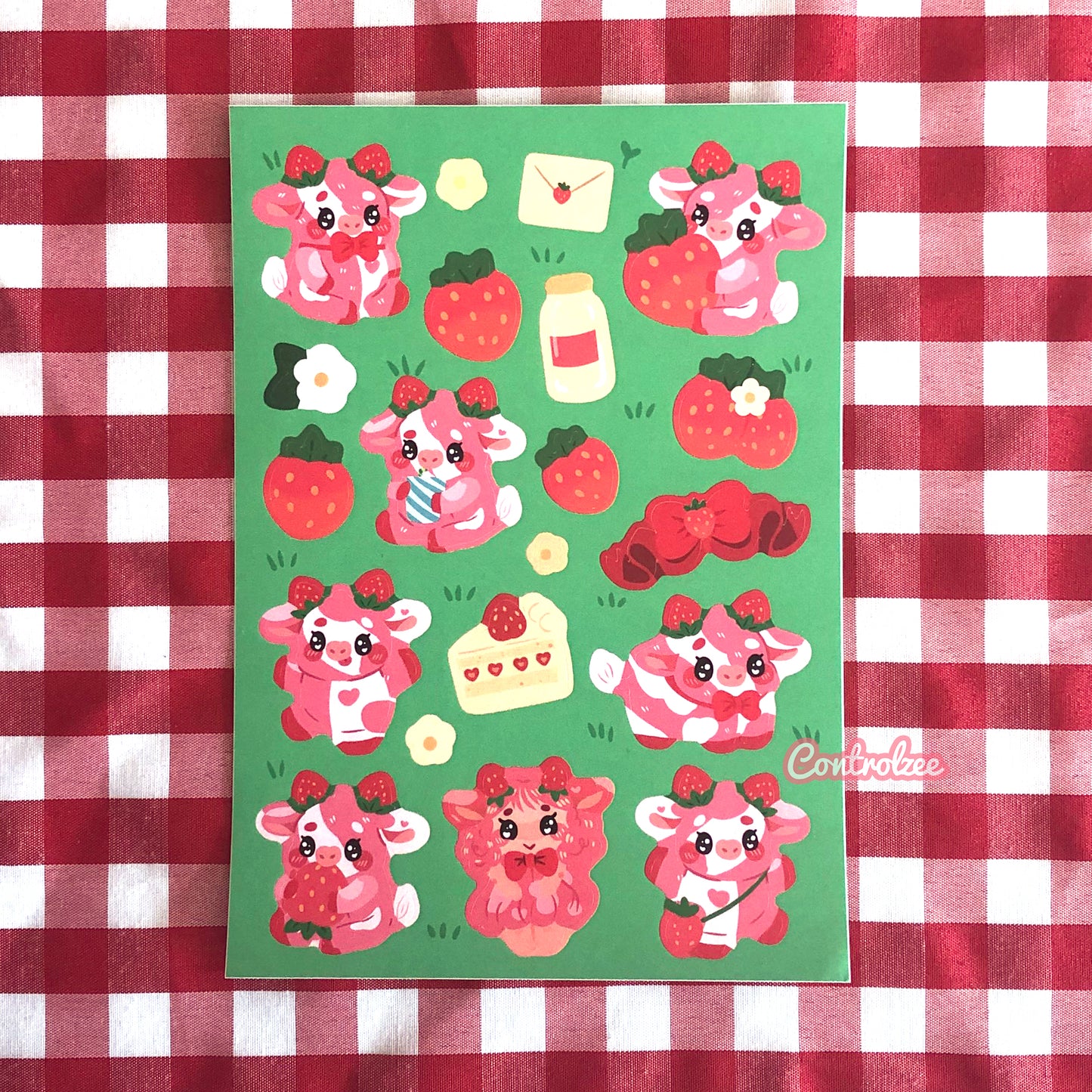 Strawberry Cow Sticker Sheet