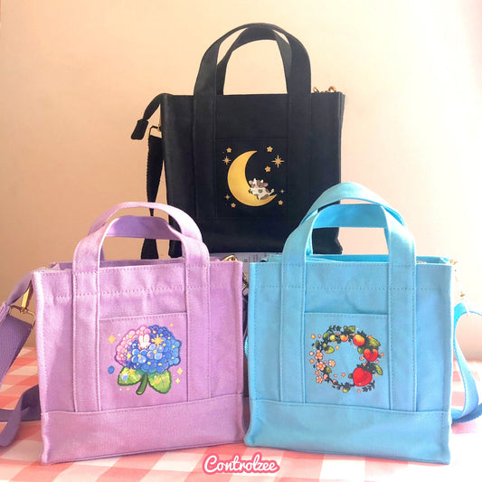 Black, Light Blue & Lilac Canvas Bag Set
