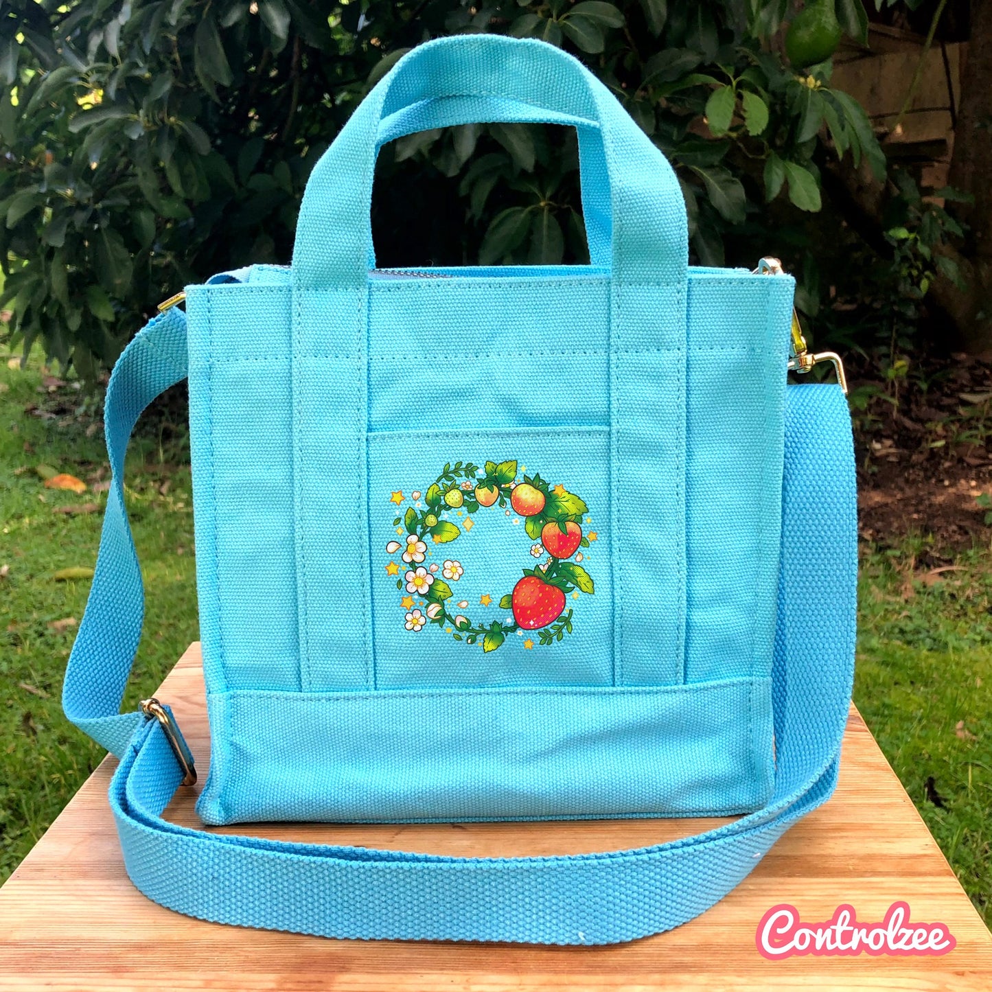 Light Blue Strawberry Canvas Bag