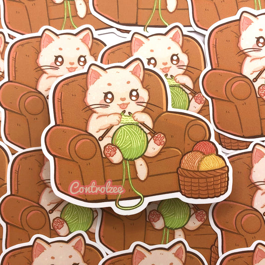 Knitting Cat Sticker