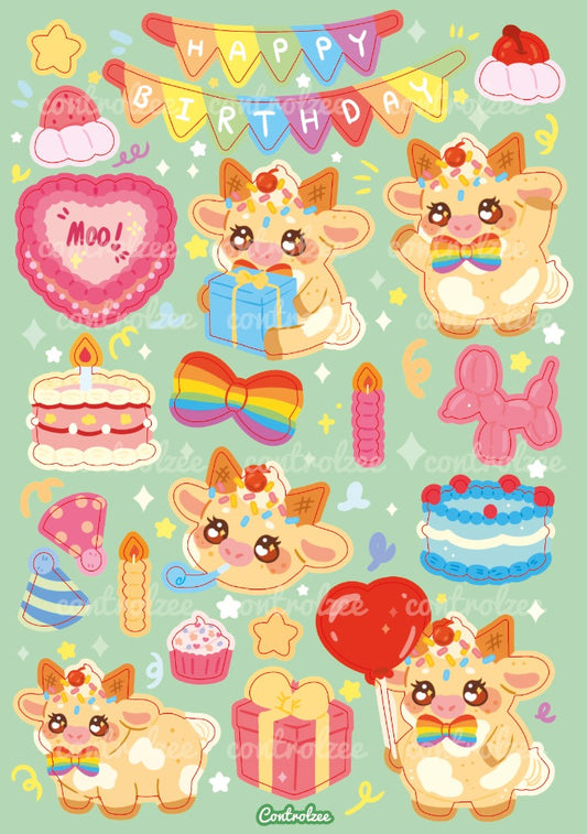 Birthday Cow Sticker Sheet