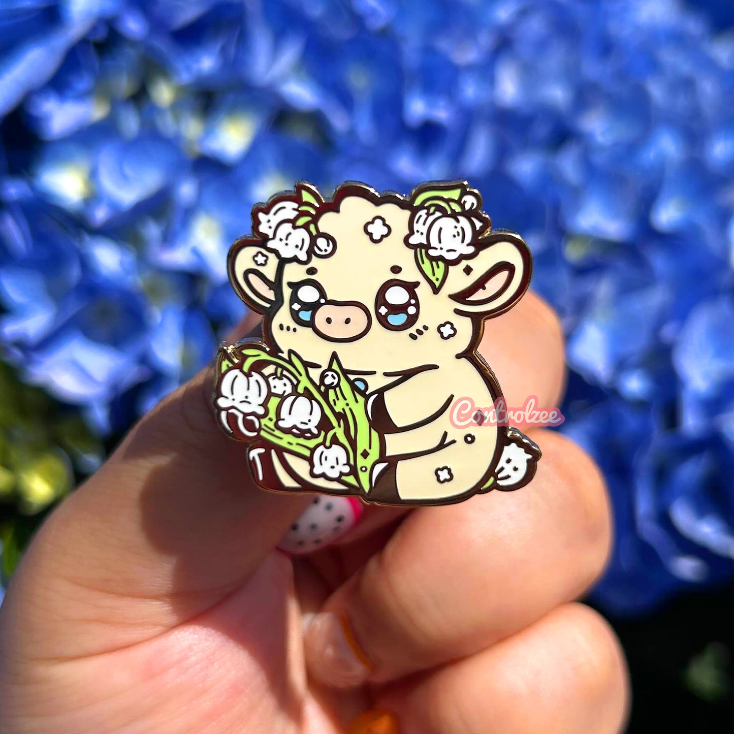 Lily of the Valley Moo Enamel Pin