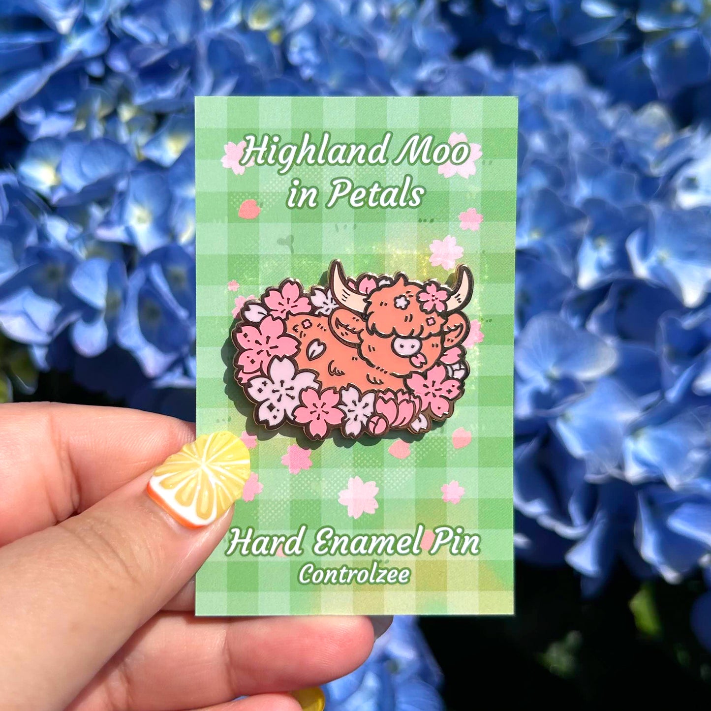 Highland Cow in Flowers Enamel Pin