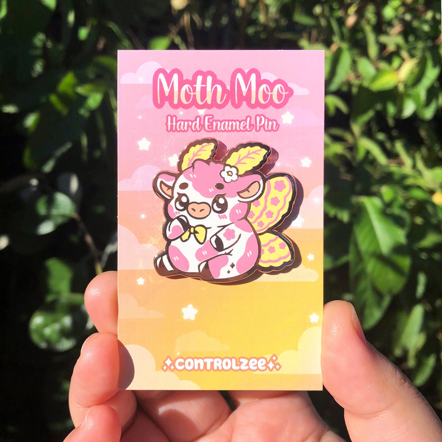 Pink Moth Moo Enamel Pin