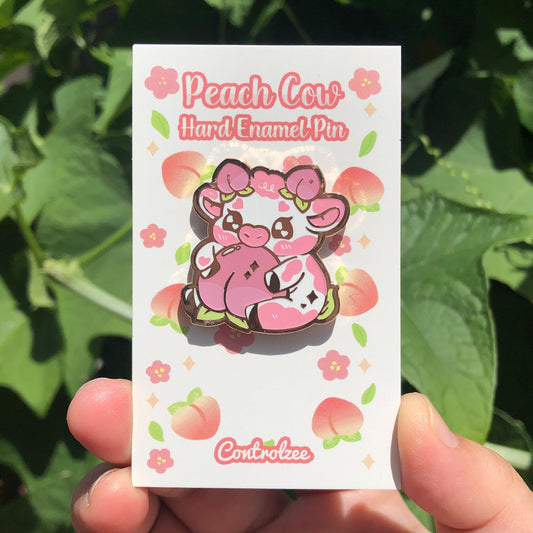 Peach Cow Enamel Pin