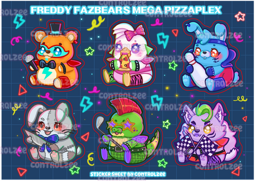 Freddy Fazbears Mega Pizzaplex Sticker Sheet