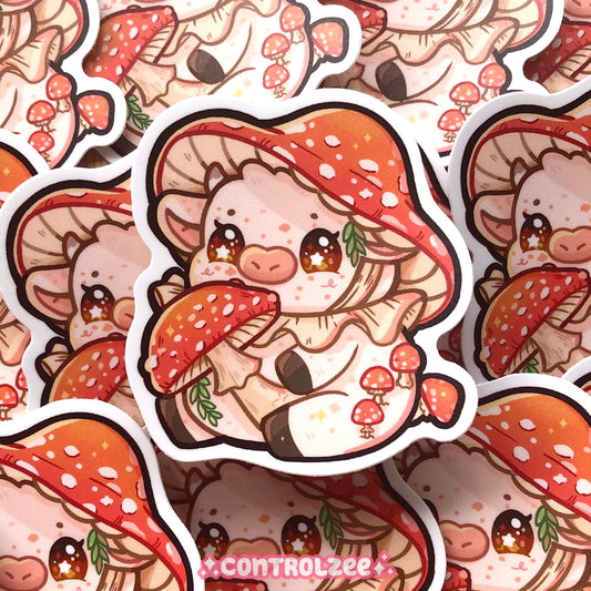 Amanita Toadstool Mushroom Cow Sticker