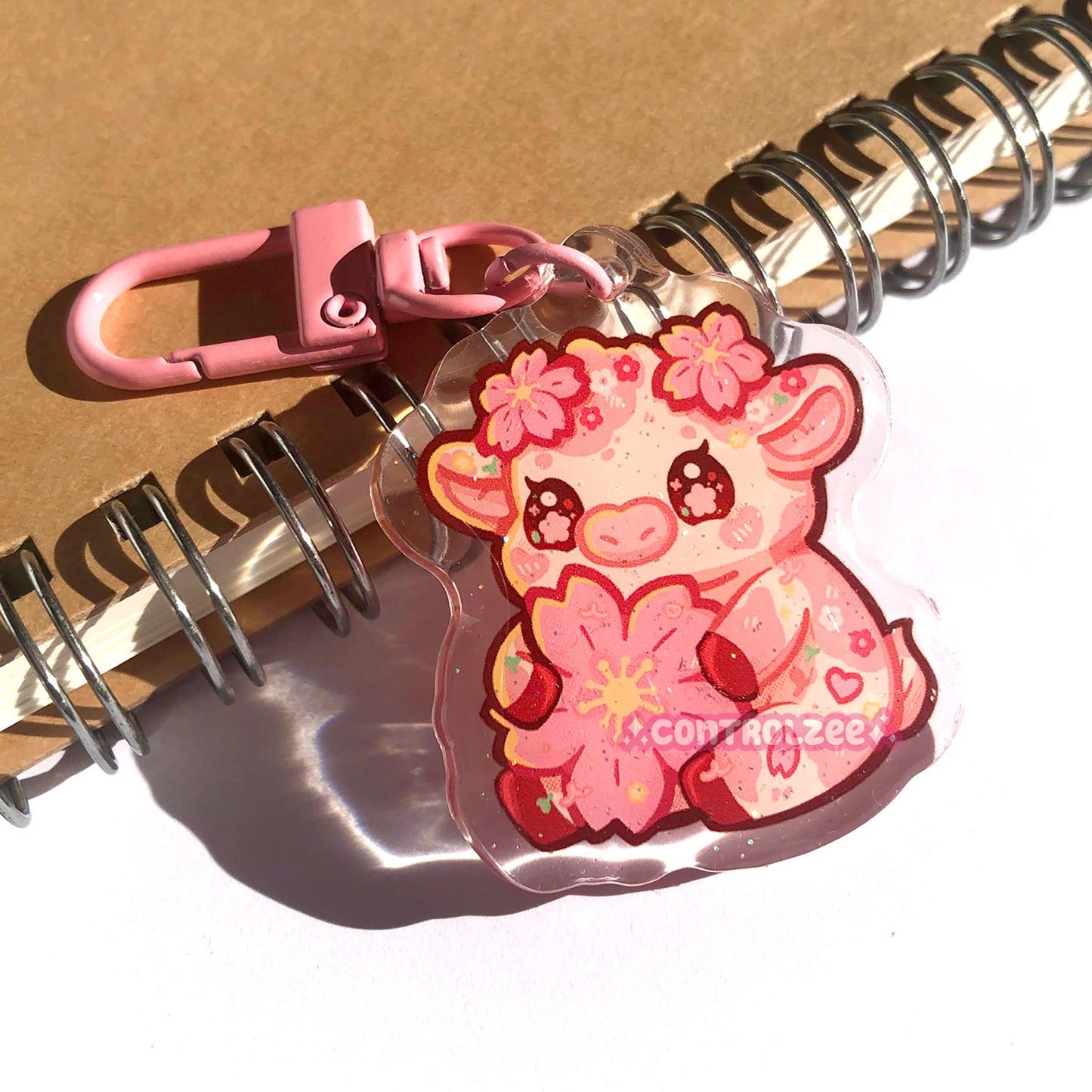 Sakura Cow Acrylic Keychain