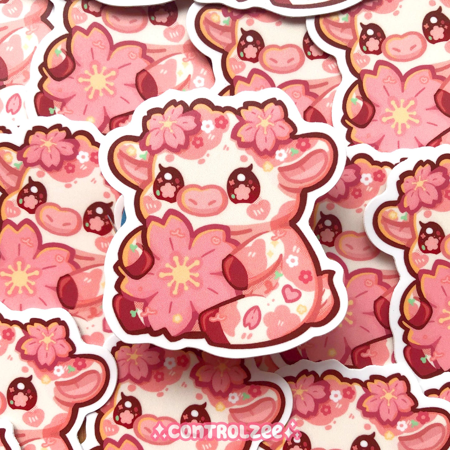 Sakura Cow Sticker