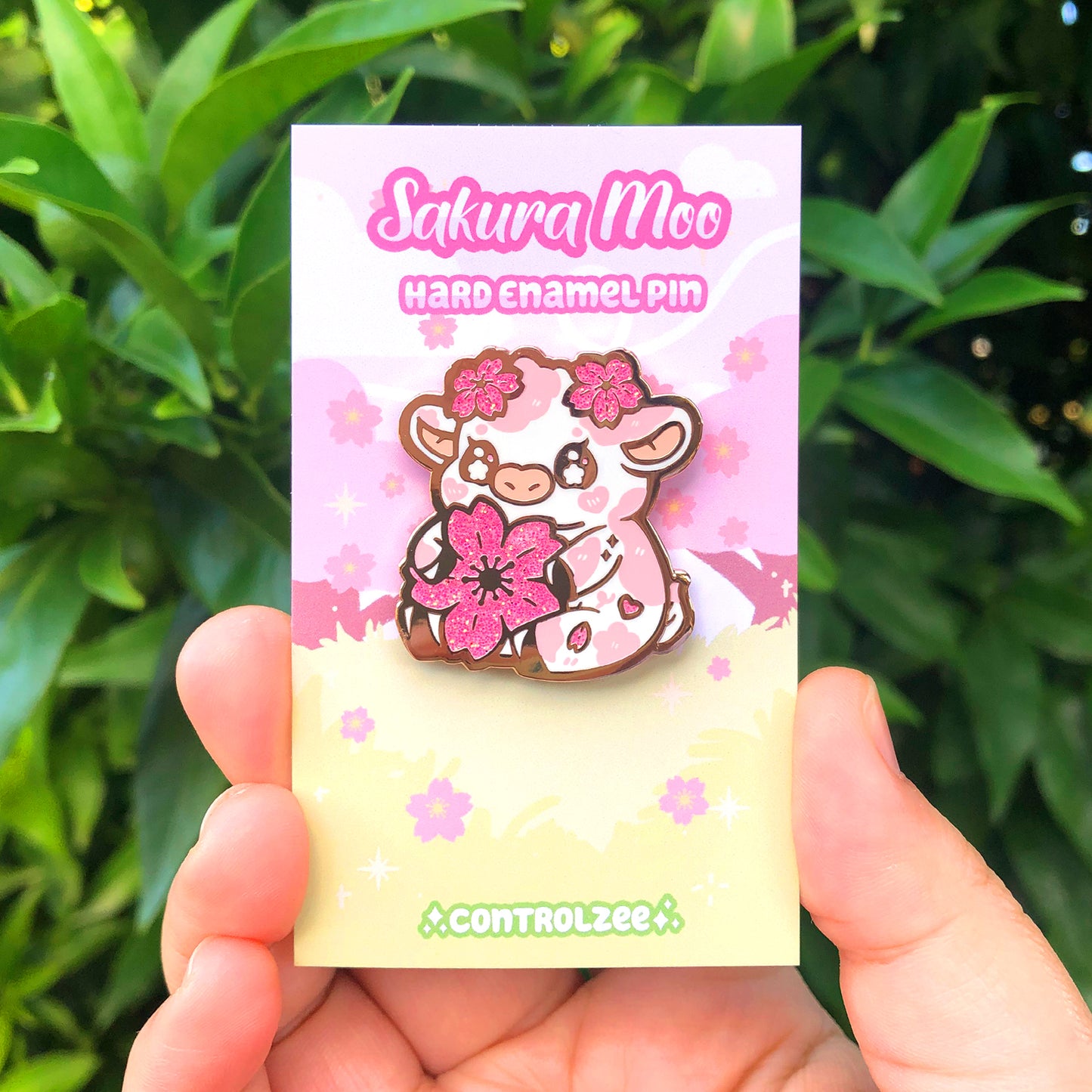 Sakura Cow Enamel Pin