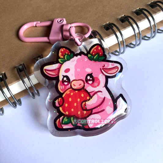 Strawberry Cow Acrylic Keychain