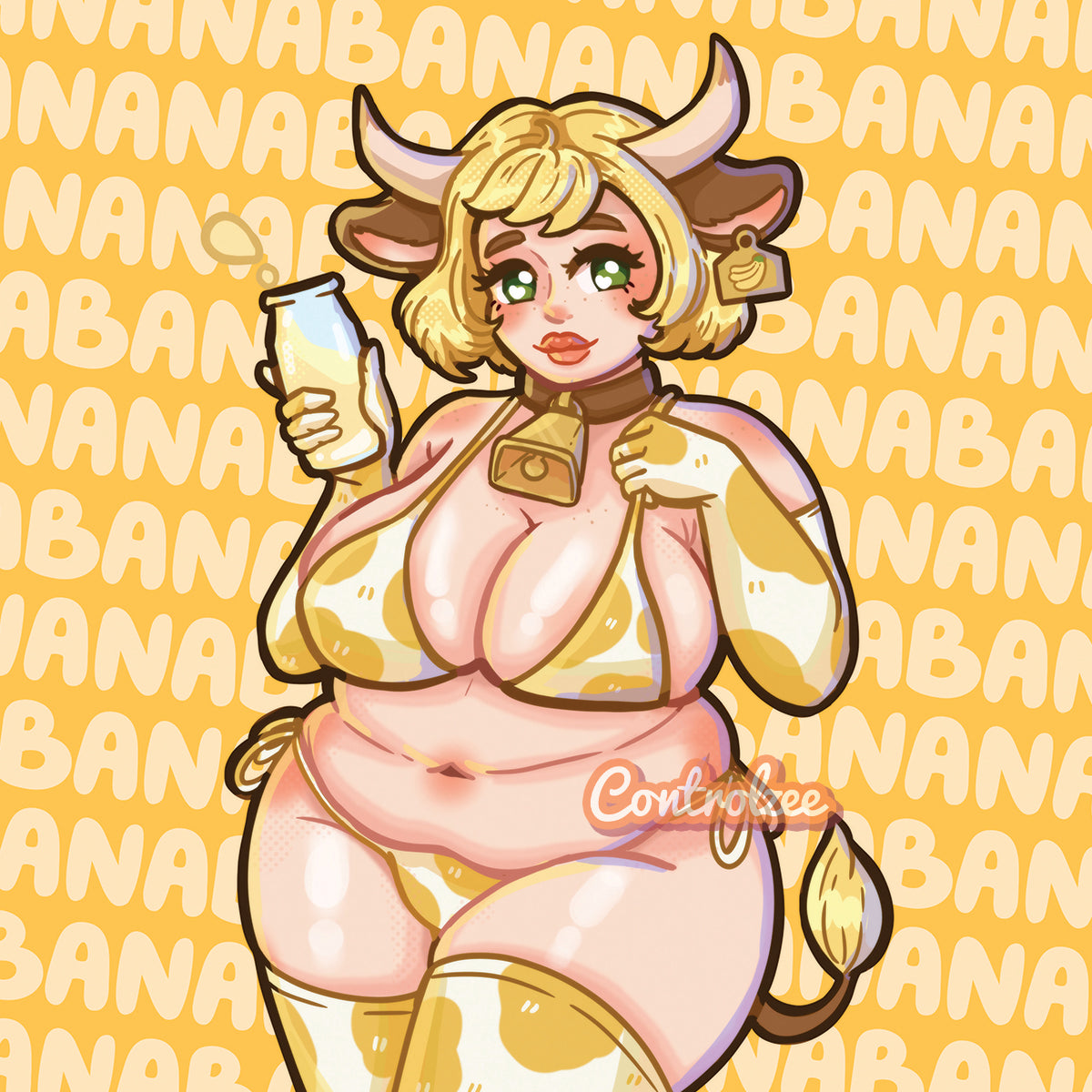 Banana Cow Girl Print