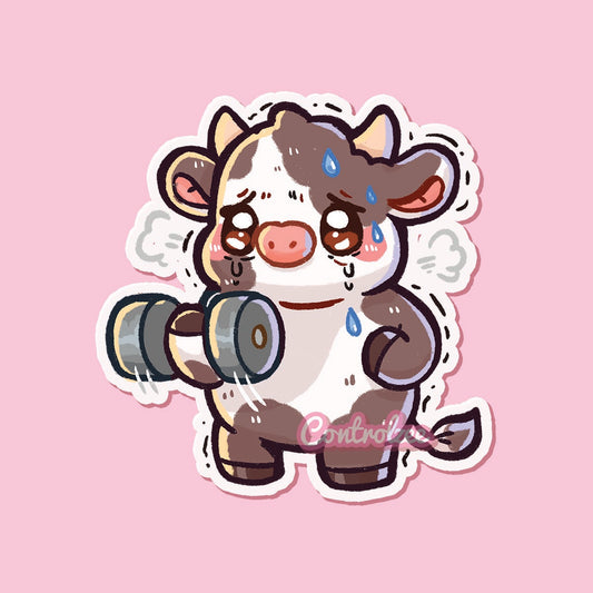Dumbbell Moo (exhausted) Sticker