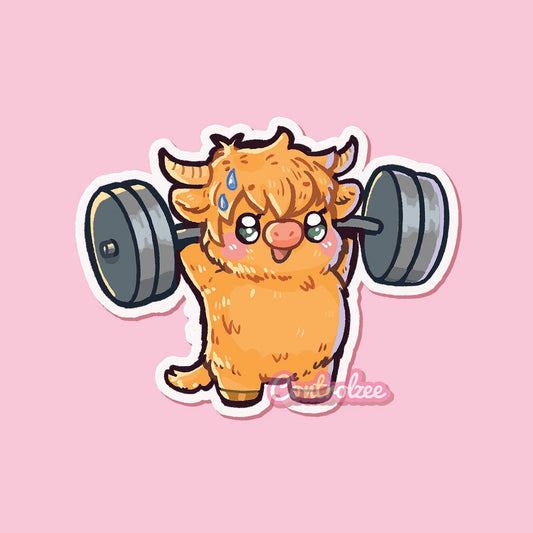 Barbell Highland Moo Sticker