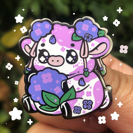 Hydrangea Cow Enamel Pin