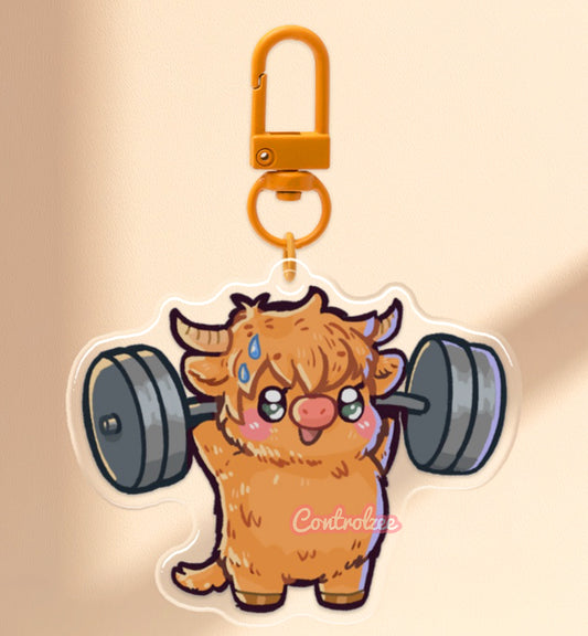Barbell Highland Moo Keychain
