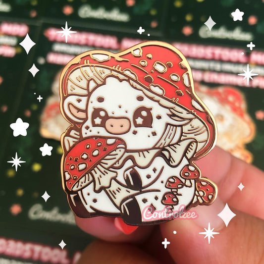 Toadstool Mushroom Cow Enamel Pin