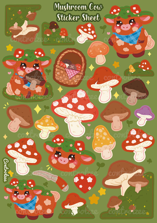 Mushroom Cow Sticker Sheet