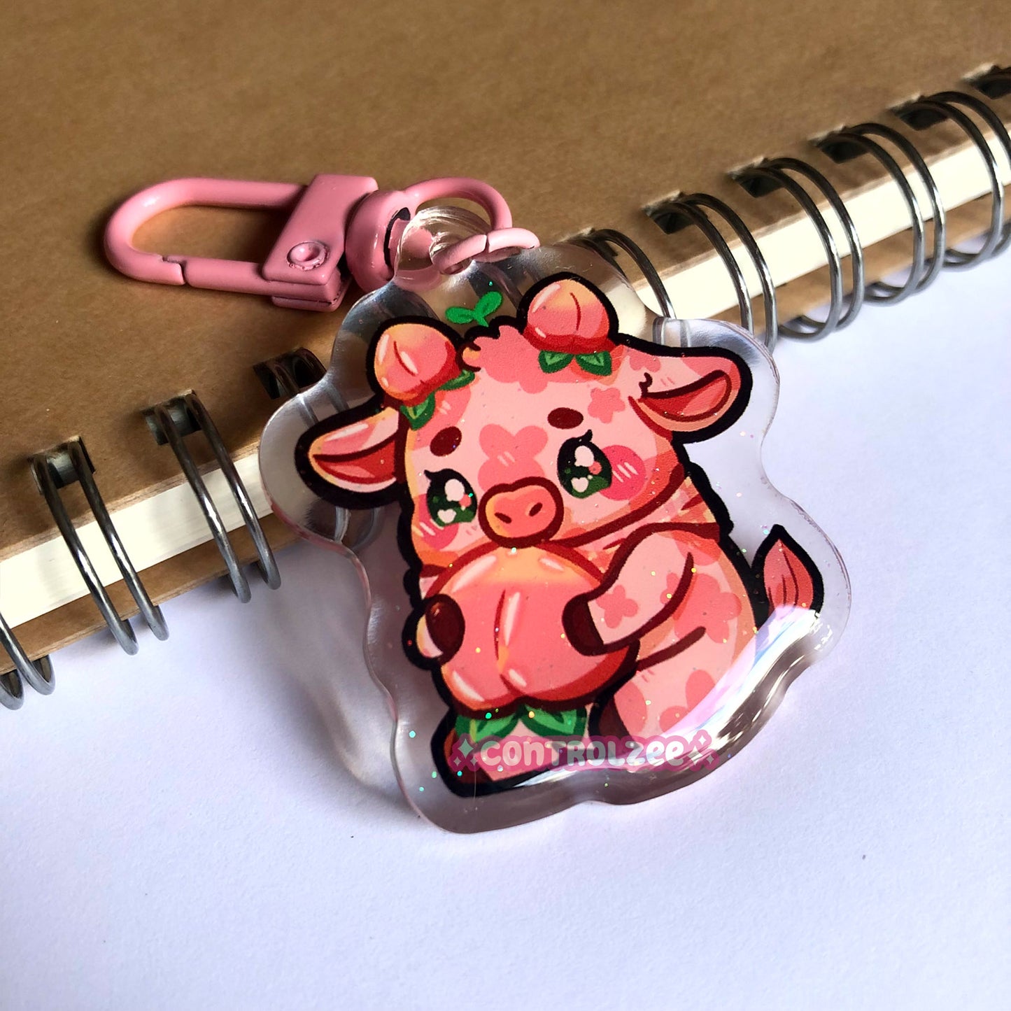 Peach Cow Acrylic Keychain