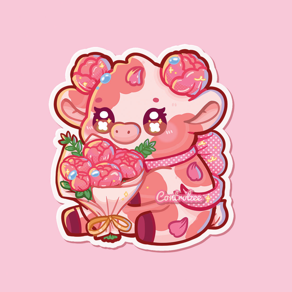 Peony Moo Sticker