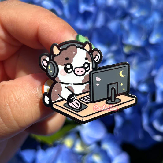 On my Puter Moo Enamel Pin