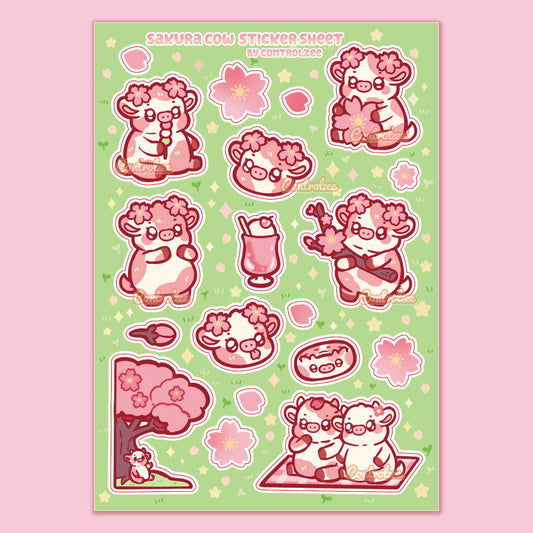 Sakura Cow Sticker Sheet