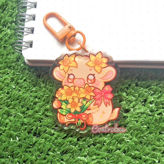 Daffodil Flower Moo Keychain