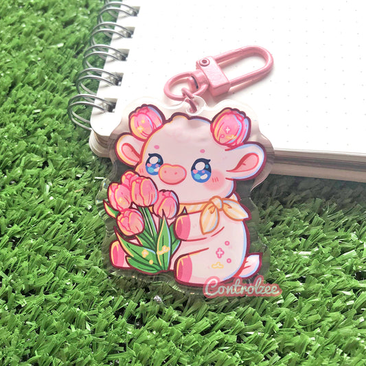 Tulip Flower Moo Keychain